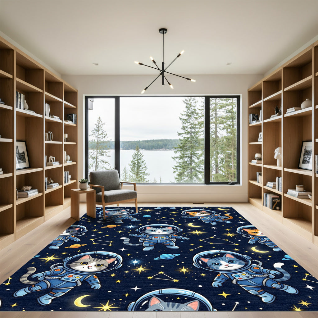 Cute Astronaut Cats in Deep Space Rug