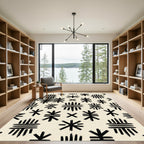Minimalist Cream Black Abstract Tribal Symbol Rug