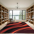 Bold Crimson and Black Abstract Swirl Rug