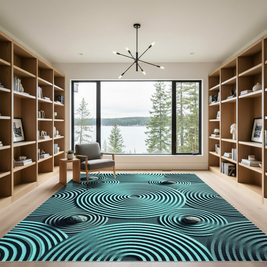 Aqua Ripples Concentric Circles Rug
