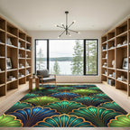 Emerald Teal Fan Art Deco Rug