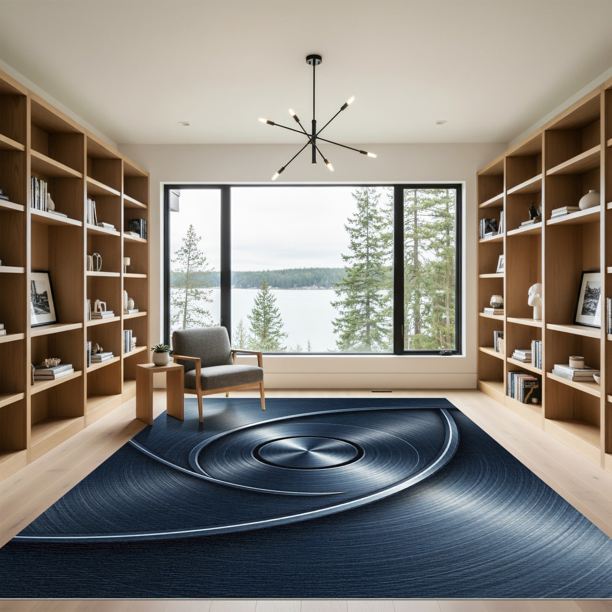 Brushed Metallic Steel Swirl Art Rug