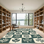Sage Forest Botanical Grid Illustration Rug
