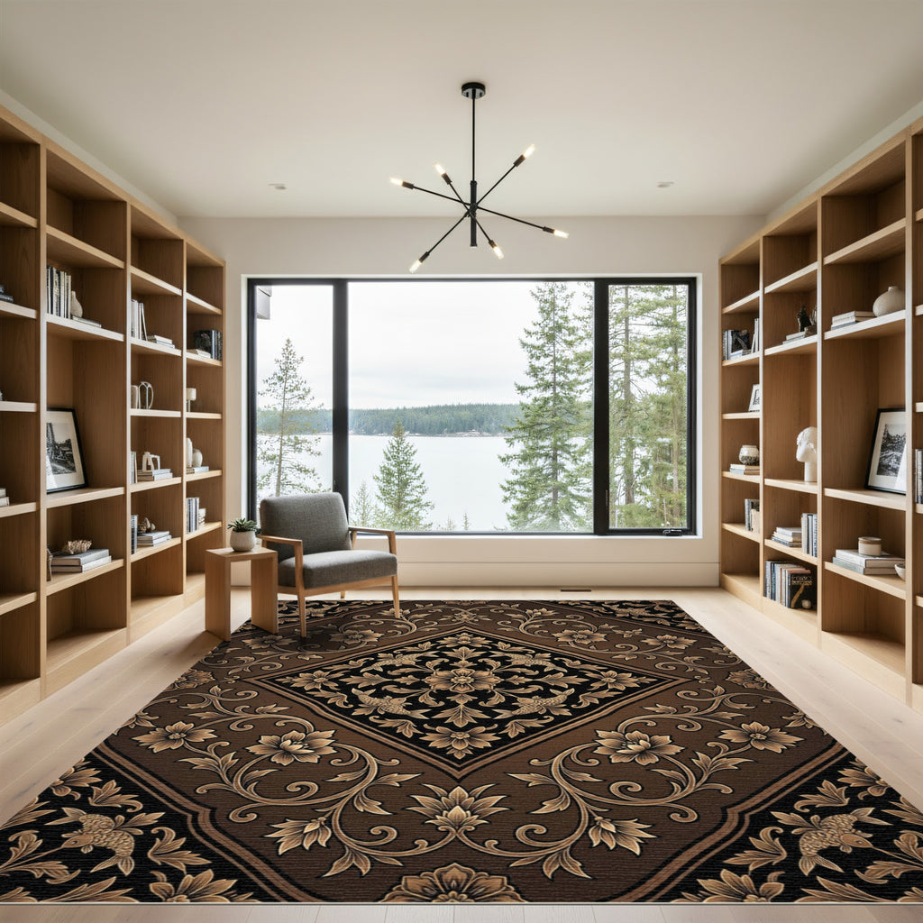 Regal Bronze Floral Koi Diamond Rug
