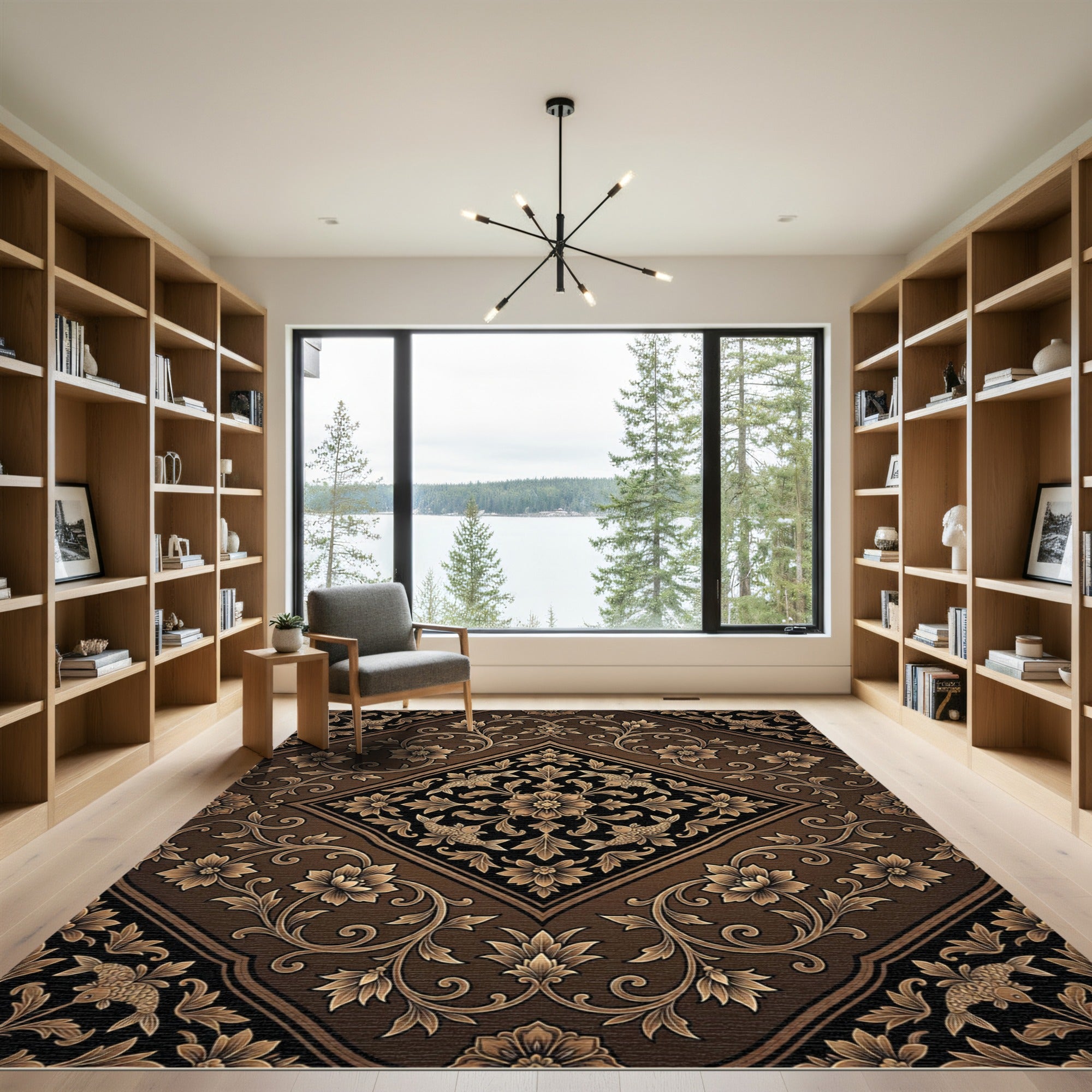 Regal Bronze Floral Koi Diamond Rug