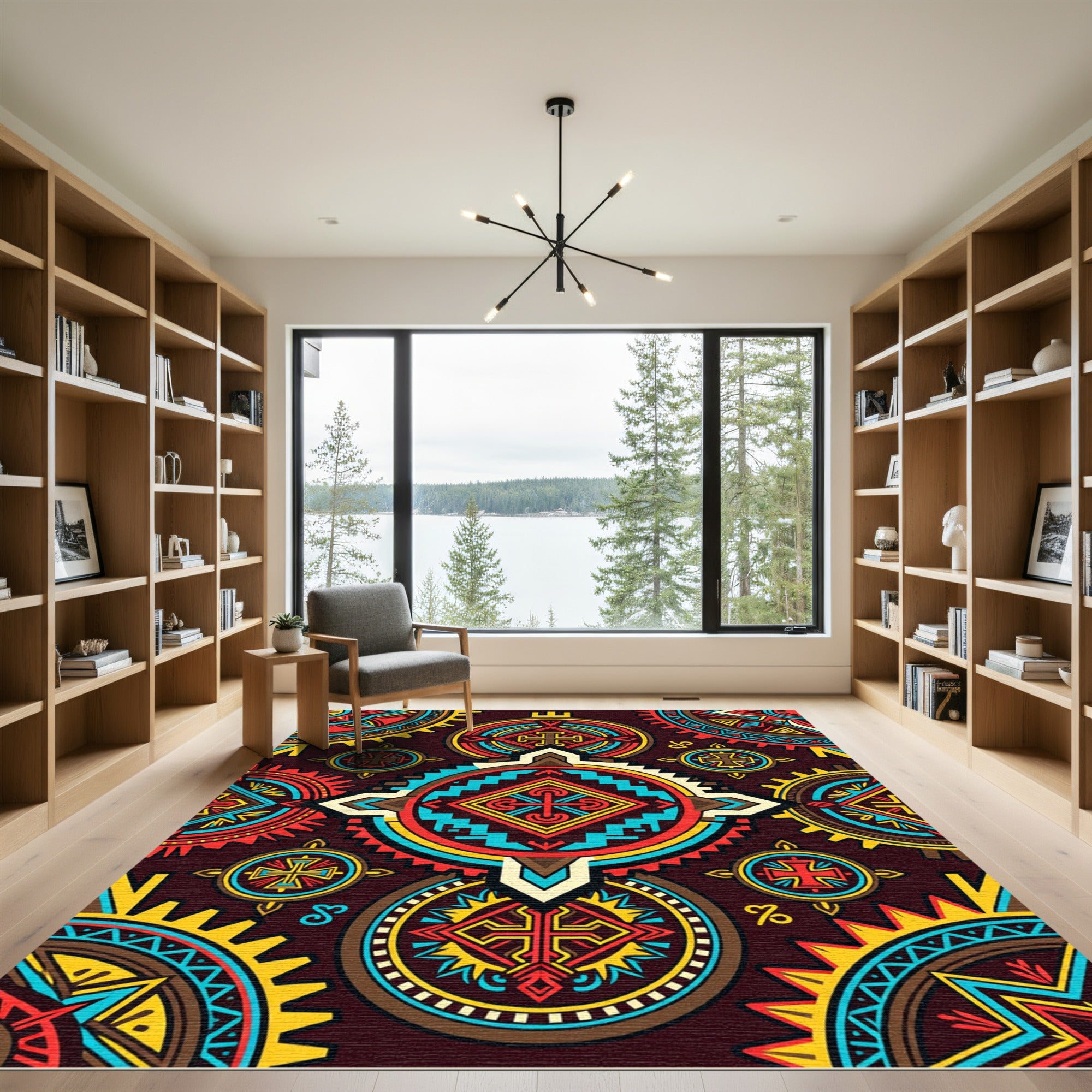 Vibrant Geometric Tribal Sun Medallion Rug