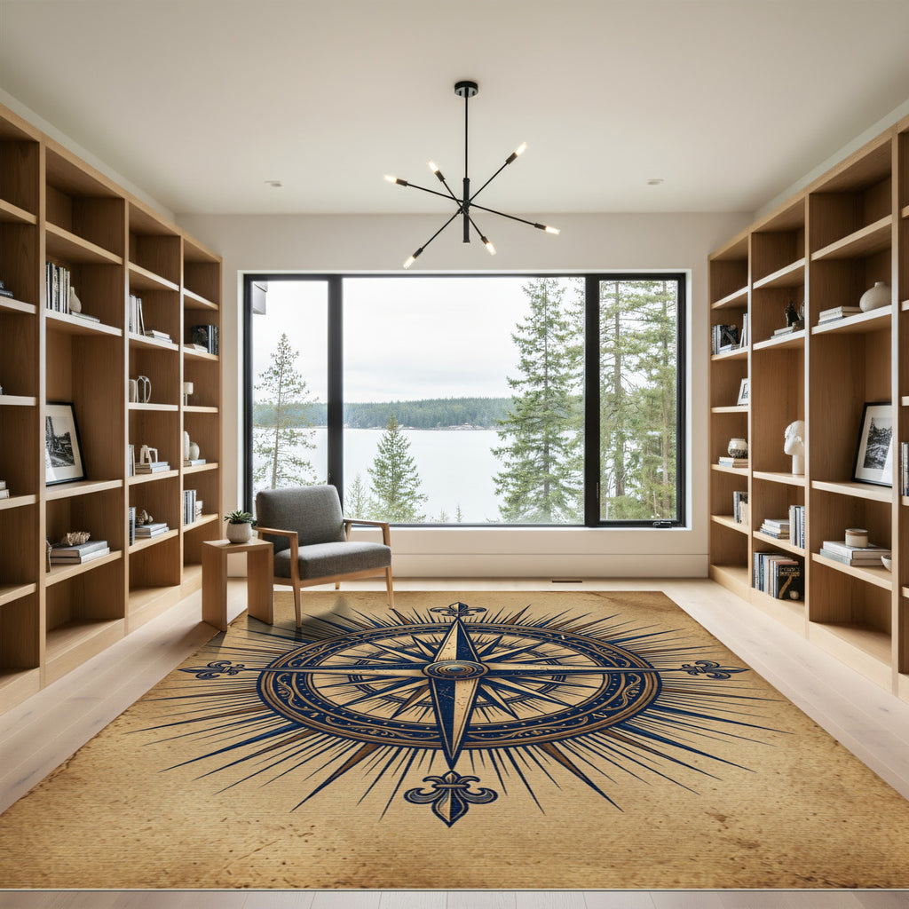 Vintage Golden Nautical Compass Rose Rug