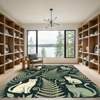 Whimsical Fern and Cat Pattern Rug