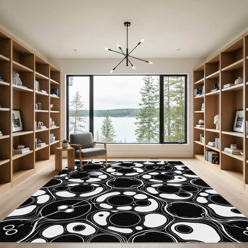Monochromatic Organic Abstract Flowing Circle Rug