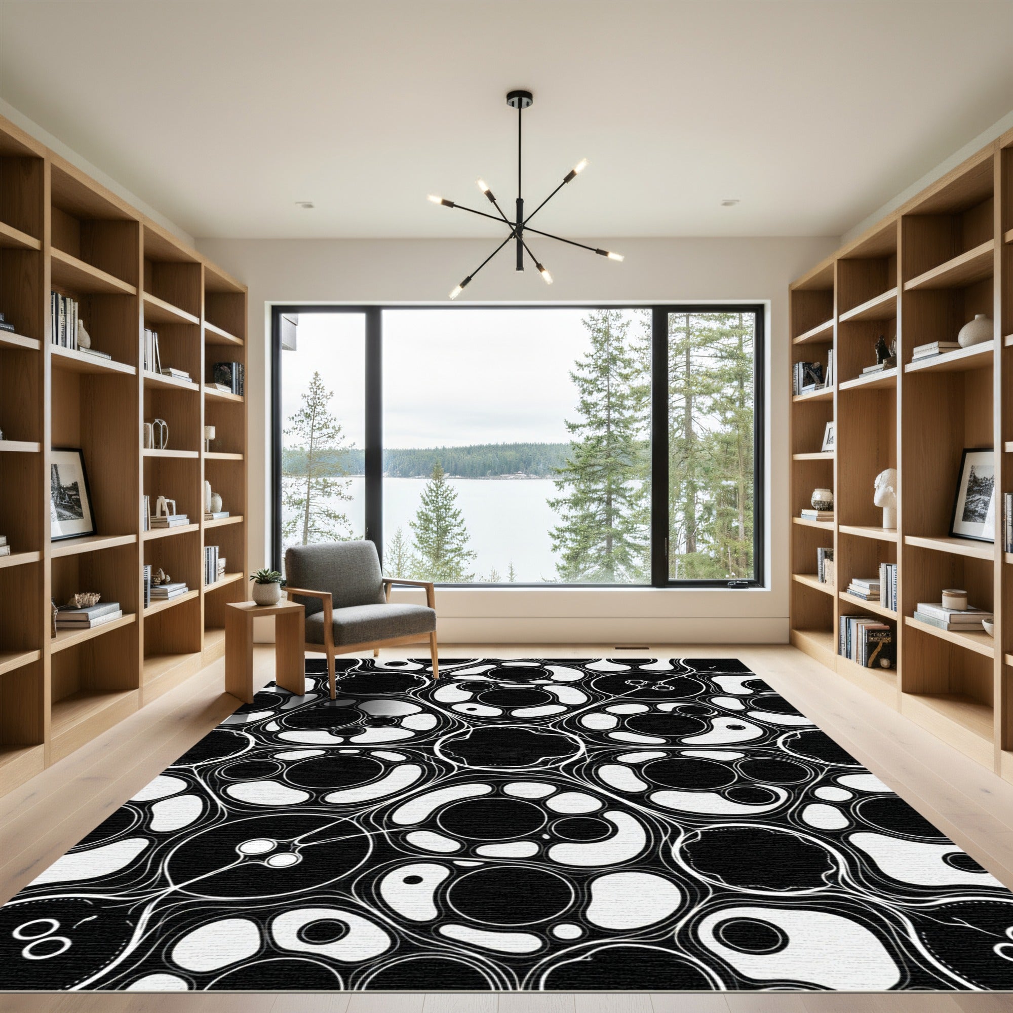 Monochromatic Organic Abstract Flowing Circle Rug