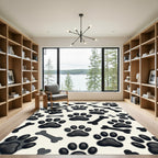 Charcoal Paw Print and Bone Illustration Rug