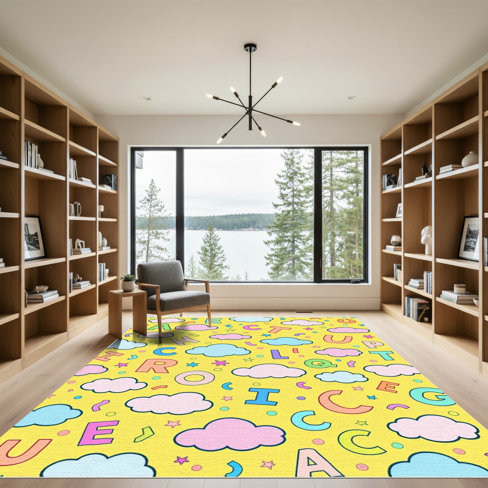 Playful Alphabet Clouds Yellow Composition Rug