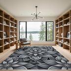 Elegant Monochrome Botanical Floral Art Rug