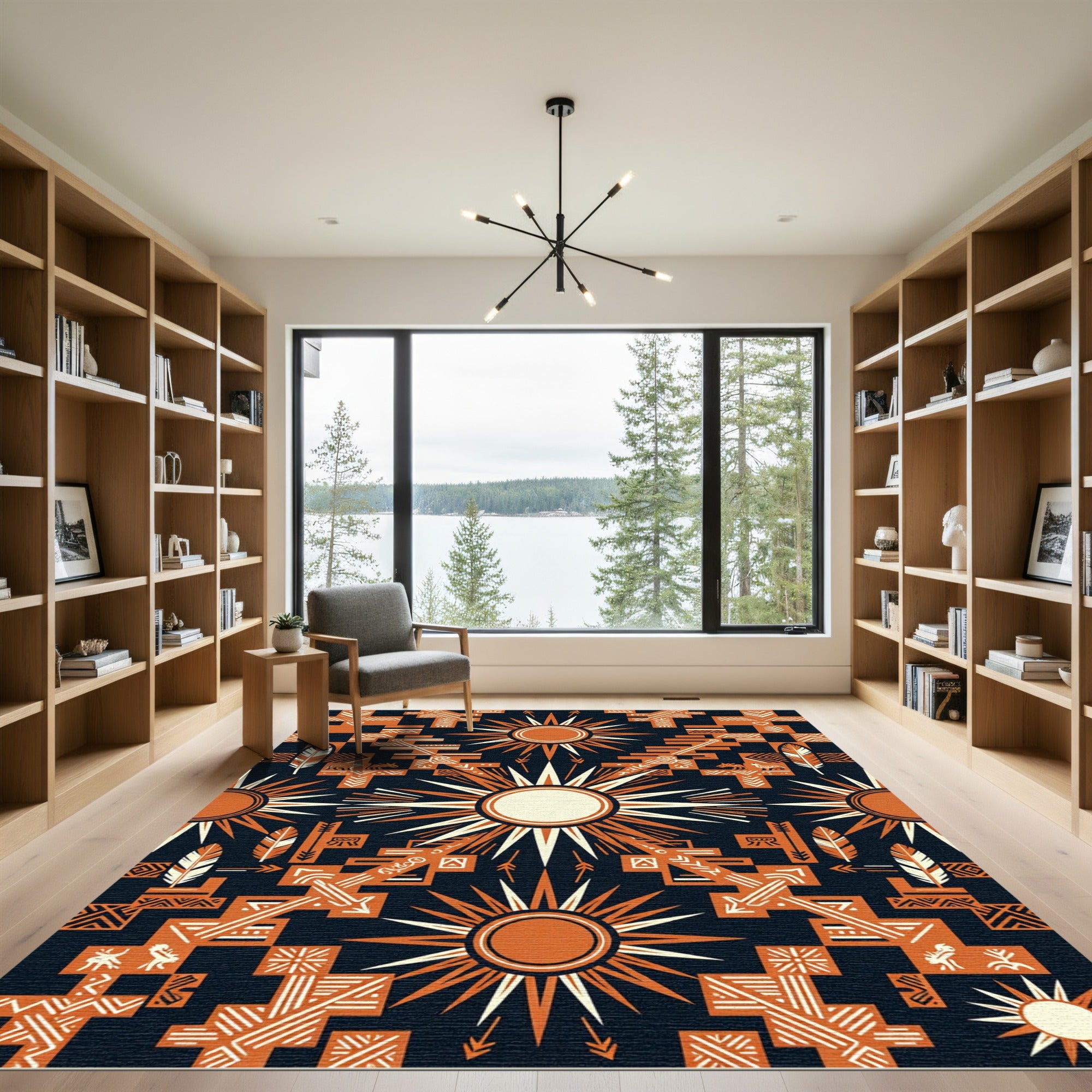 Orange Sun Tribal Geometric Rug