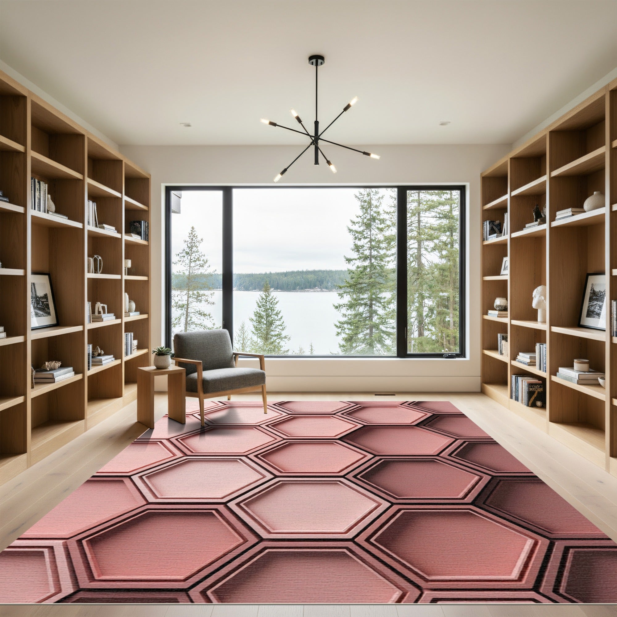 Coral Hexagon Cluster Rug