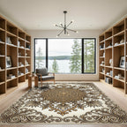Ornate Gold Filigree Mandala Rug