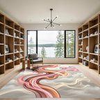 Abstract Flowing Peach and Cream Ribbon Rug