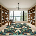 Teal Starfish Sea Coastal Art Rug