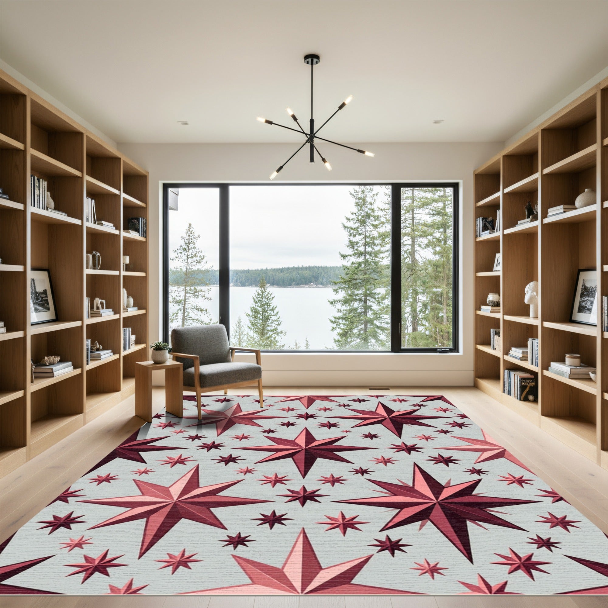 Crimson Multi-Point Star Arrangement Rug