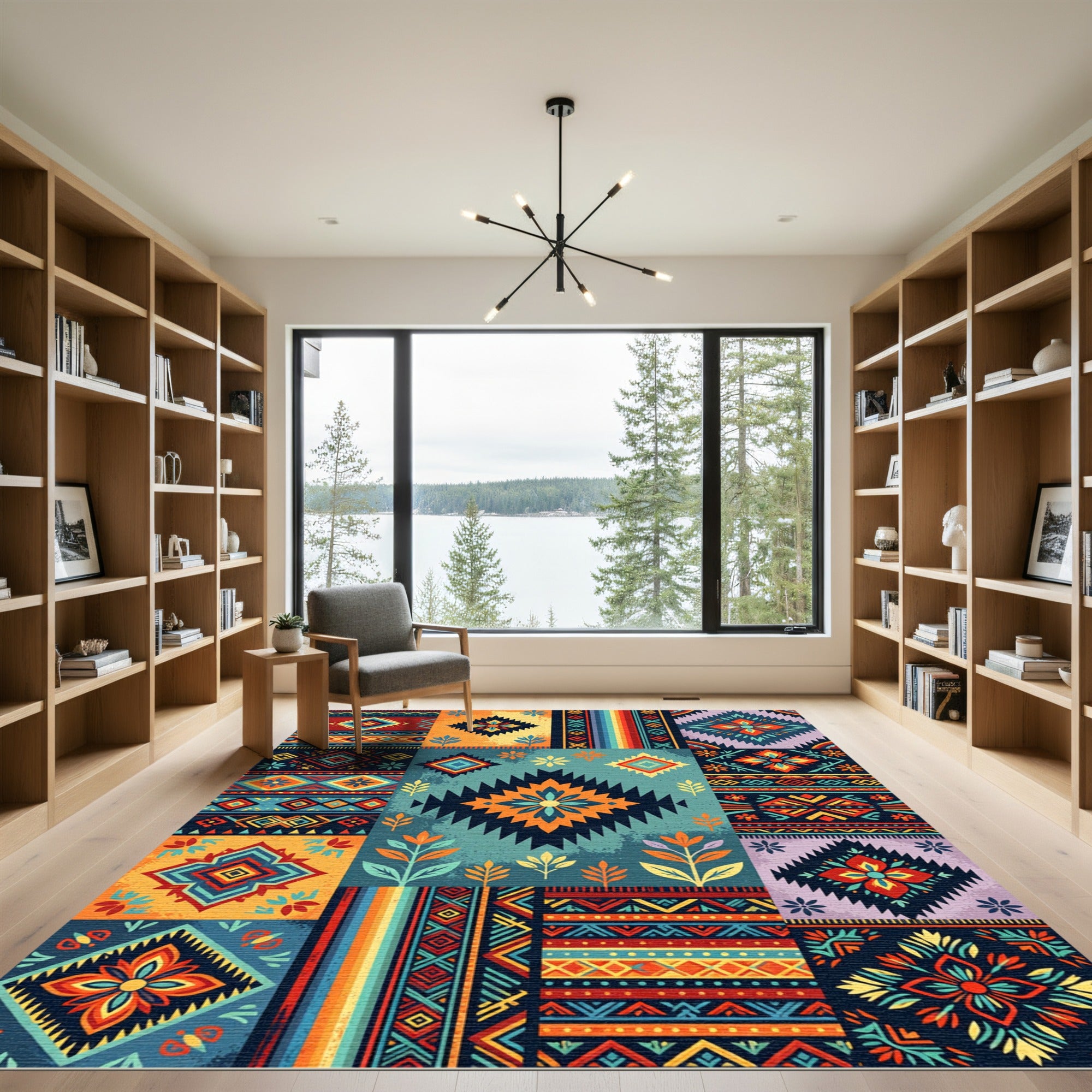 Vibrant Multicolored Geometric Aztec Tile Rug
