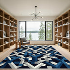 Modern Navy and Silver Geometric Interlace Rug