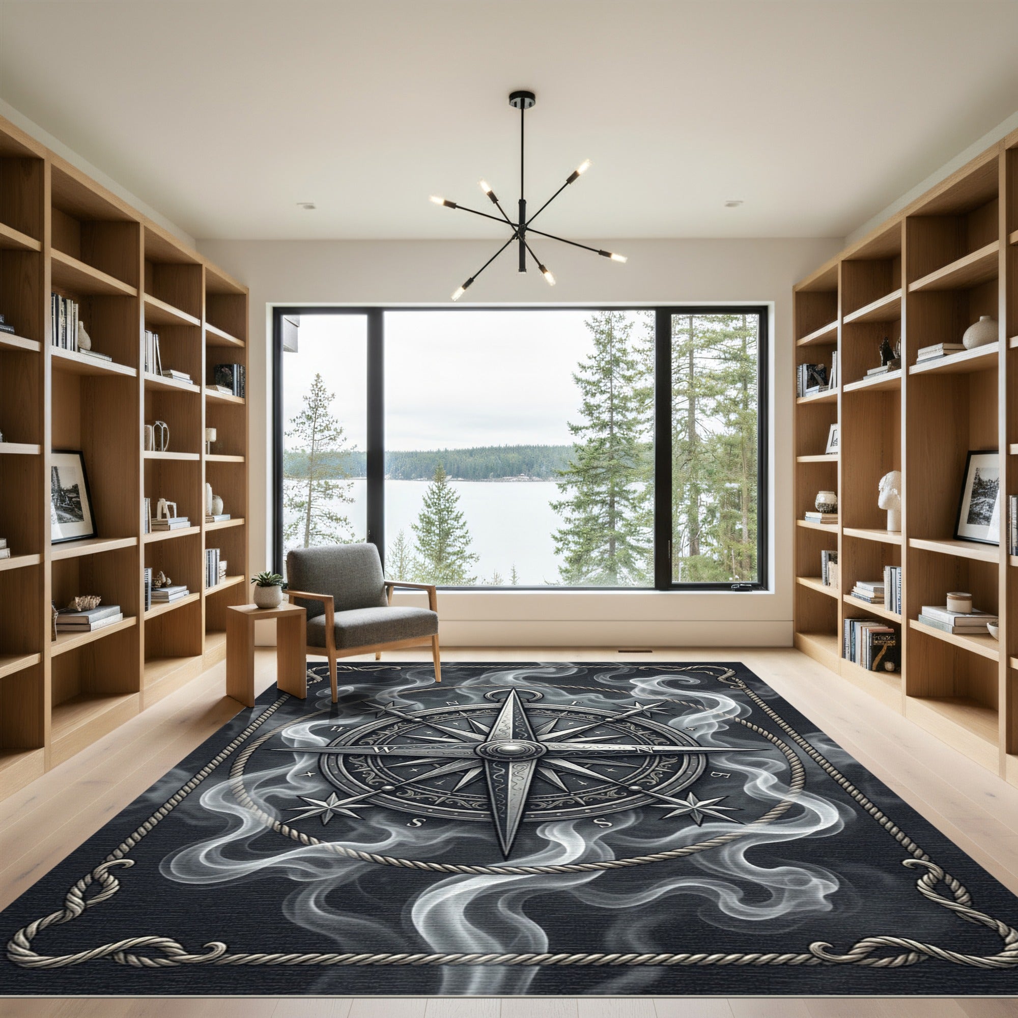 Silver Compass Rose Smoke Accents Rug