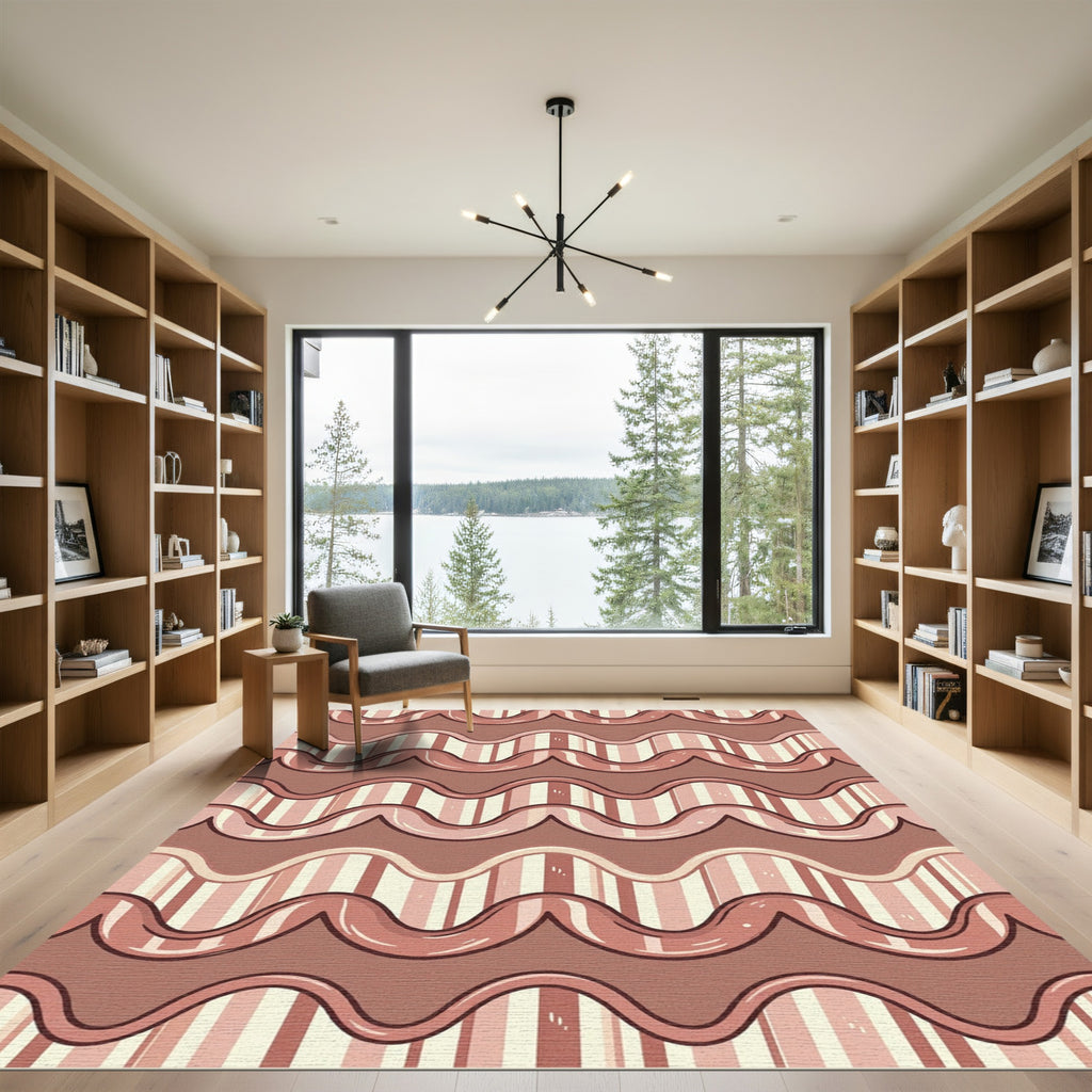 Earthy Terracotta Wavy Vertical Stripe Rug