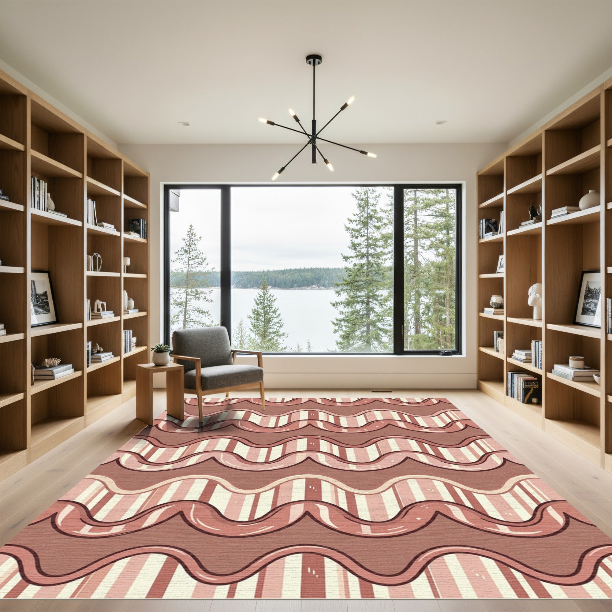 Earthy Terracotta Wavy Vertical Stripe Rug