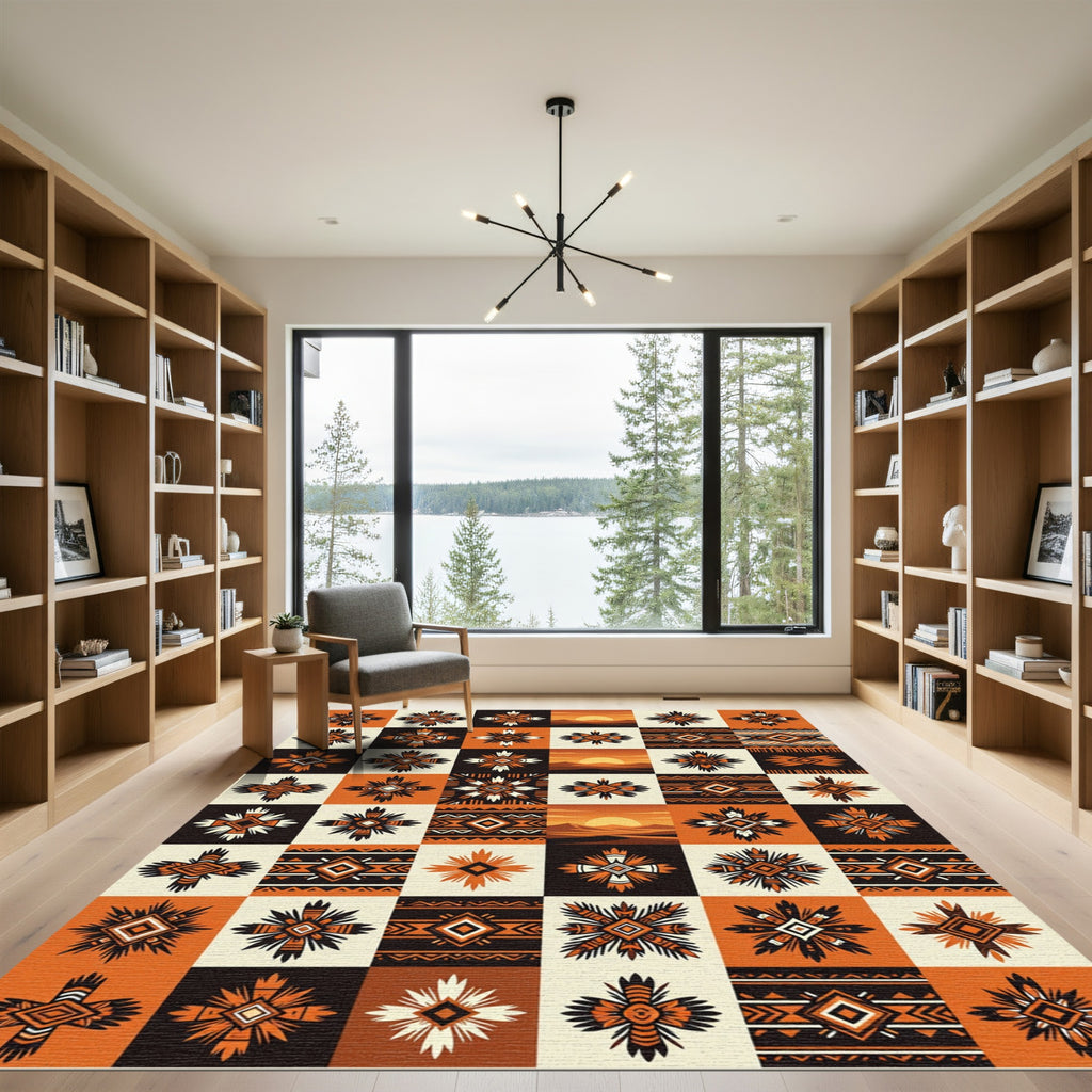Tribal Sun Geometric Diamond Rug