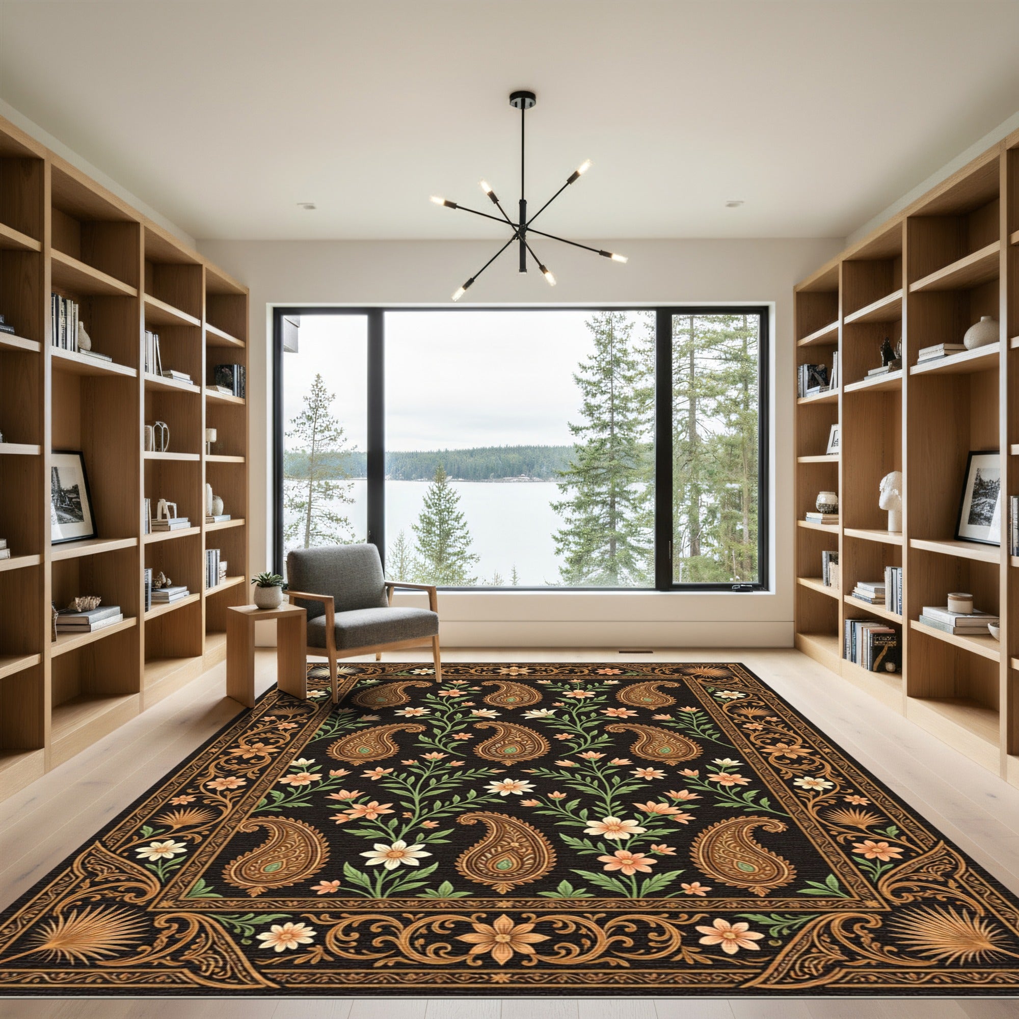 Ornate Black Floral Paisley Area Rug