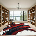 Bold Crimson and Obsidian Abstract Brushstrokes Rug