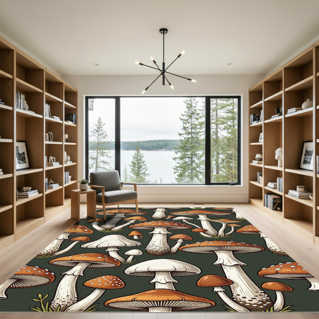 Whimsical Forest Toadstool Mushroom Illustration Rug