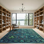 Teal Peacock Feather Hexagonal Medallion Rug