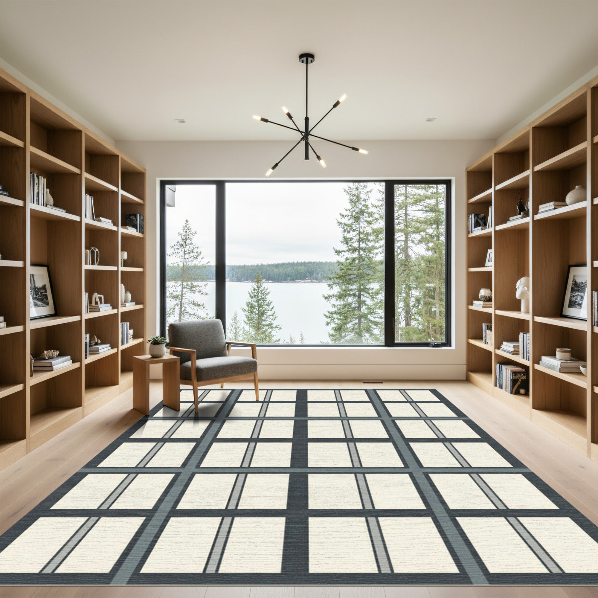 Grid Layout Cream Gray Composition Rug