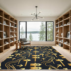 Golden Navigator Symbols on Charcoal Background Rug