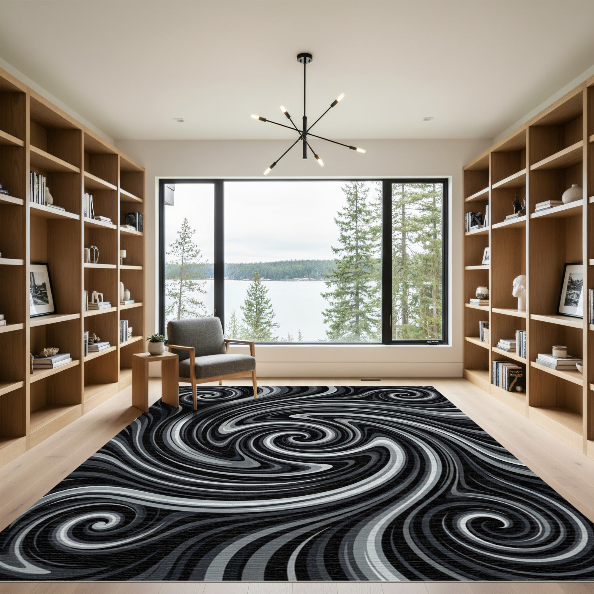 Abstract Gray Swirl Vortex Rug