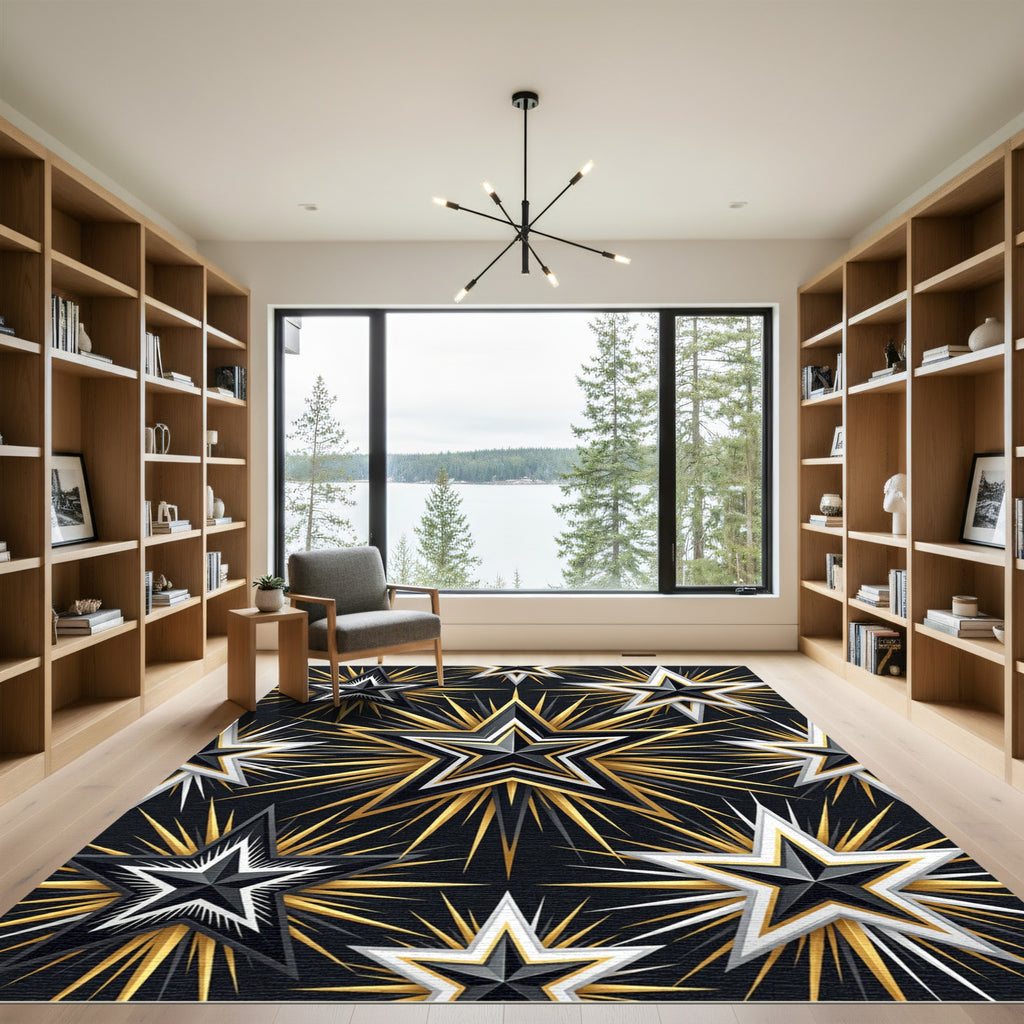 Celestial Gold and Black Starburst Rug
