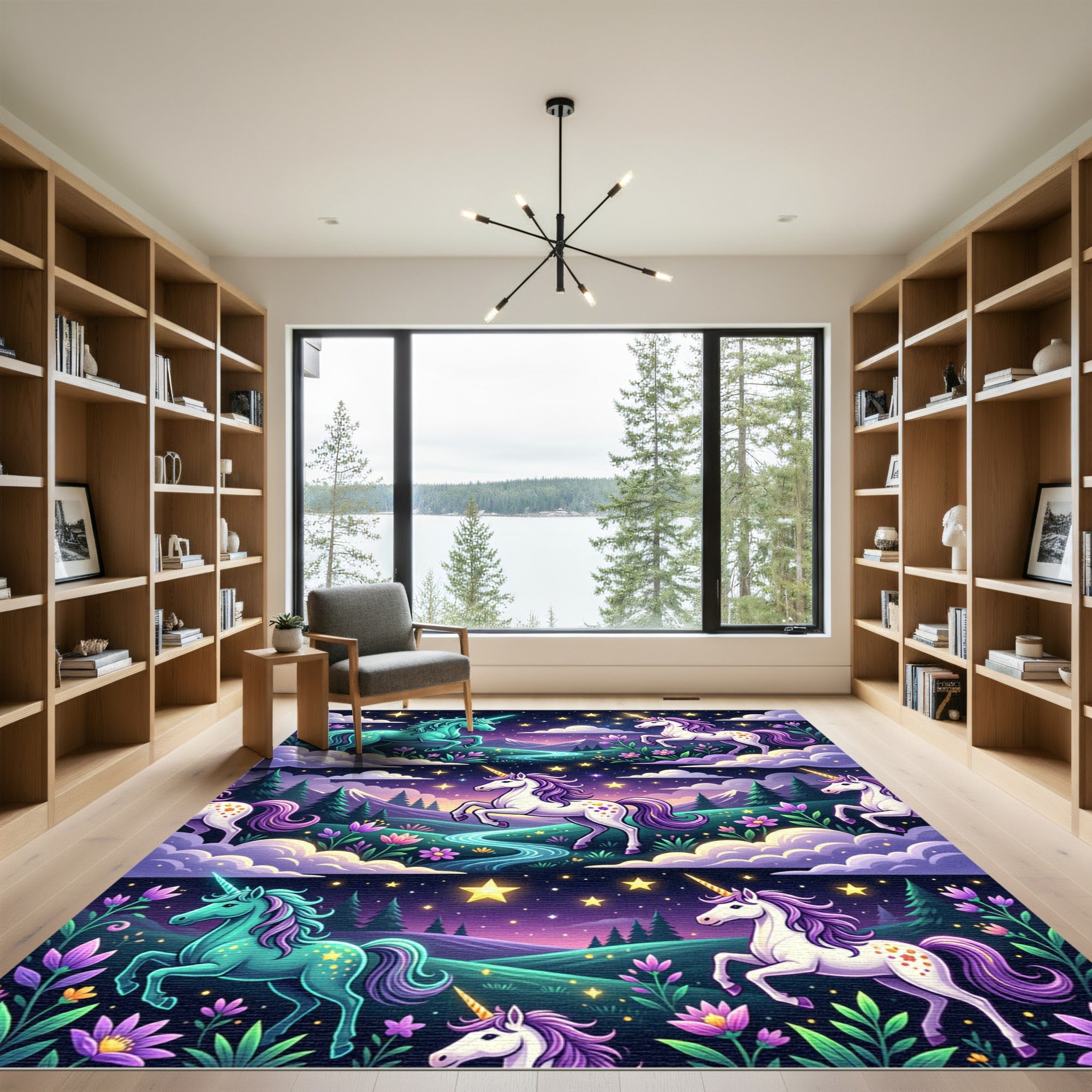 Whimsical Pastel Unicorn Starry Nightscape Rug