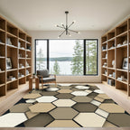Modern Neutral Earth Tone Hexagon Rug