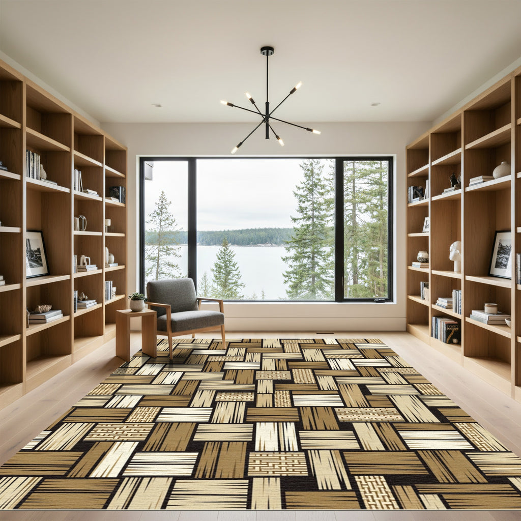 Earthy Woven Basket Weave Texture Rug