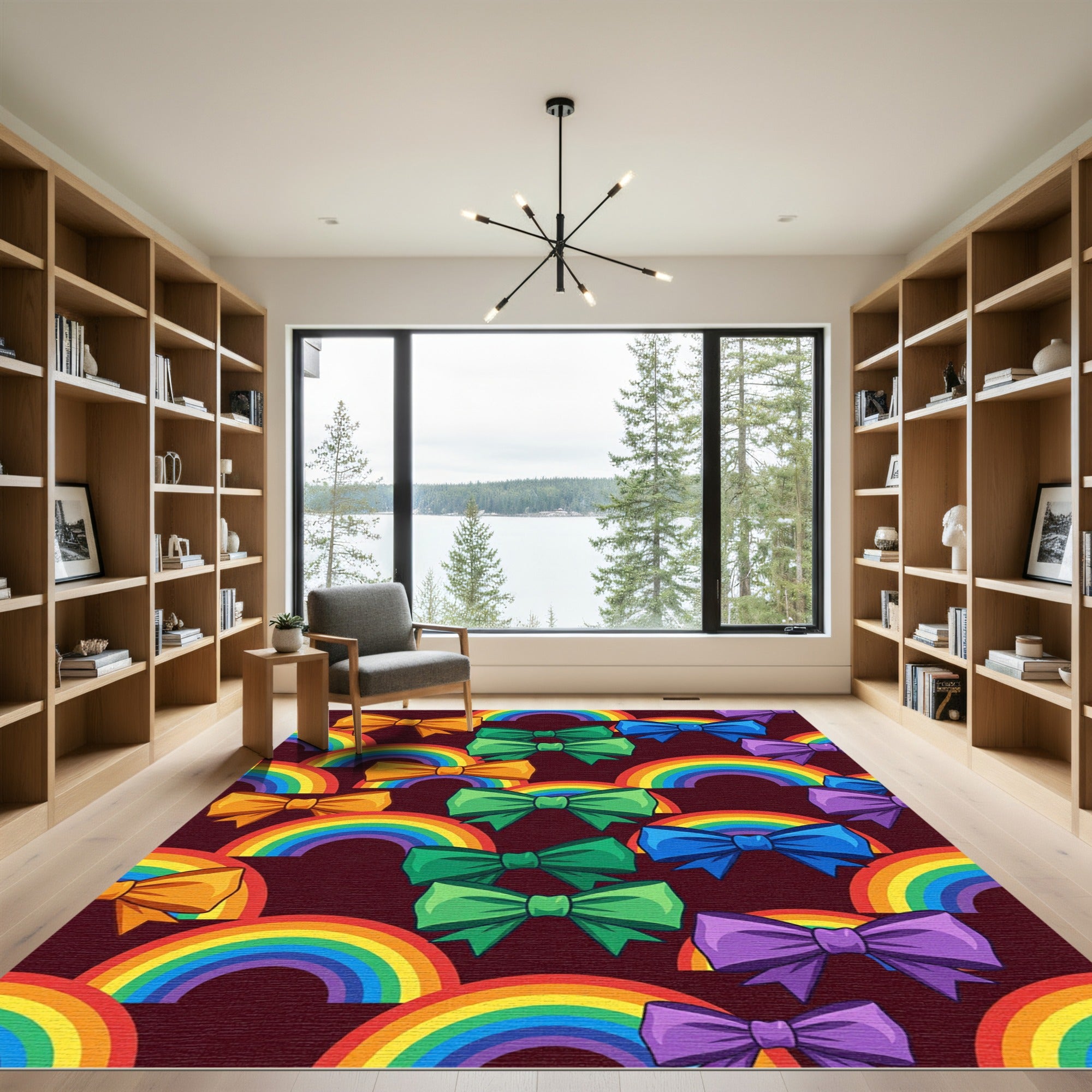 Colorful Rainbow Bows Jammed Together Rug