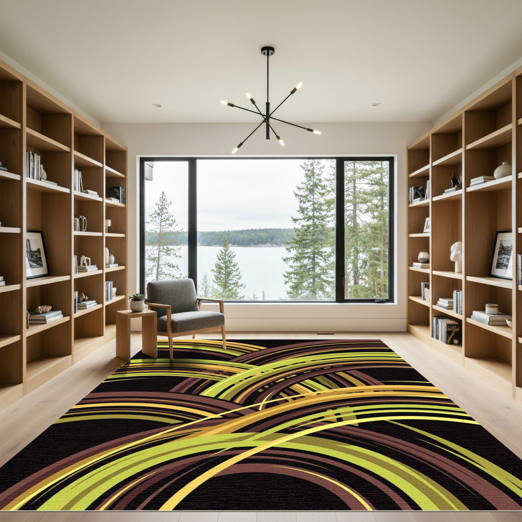 Abstract Curving Earth Tone Arc Rug