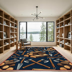 Rustic Navy Axe and Firewood Illustration Rug