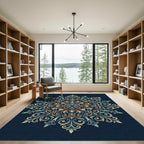 Ornate Golden Teal Filigree Medallion Rug