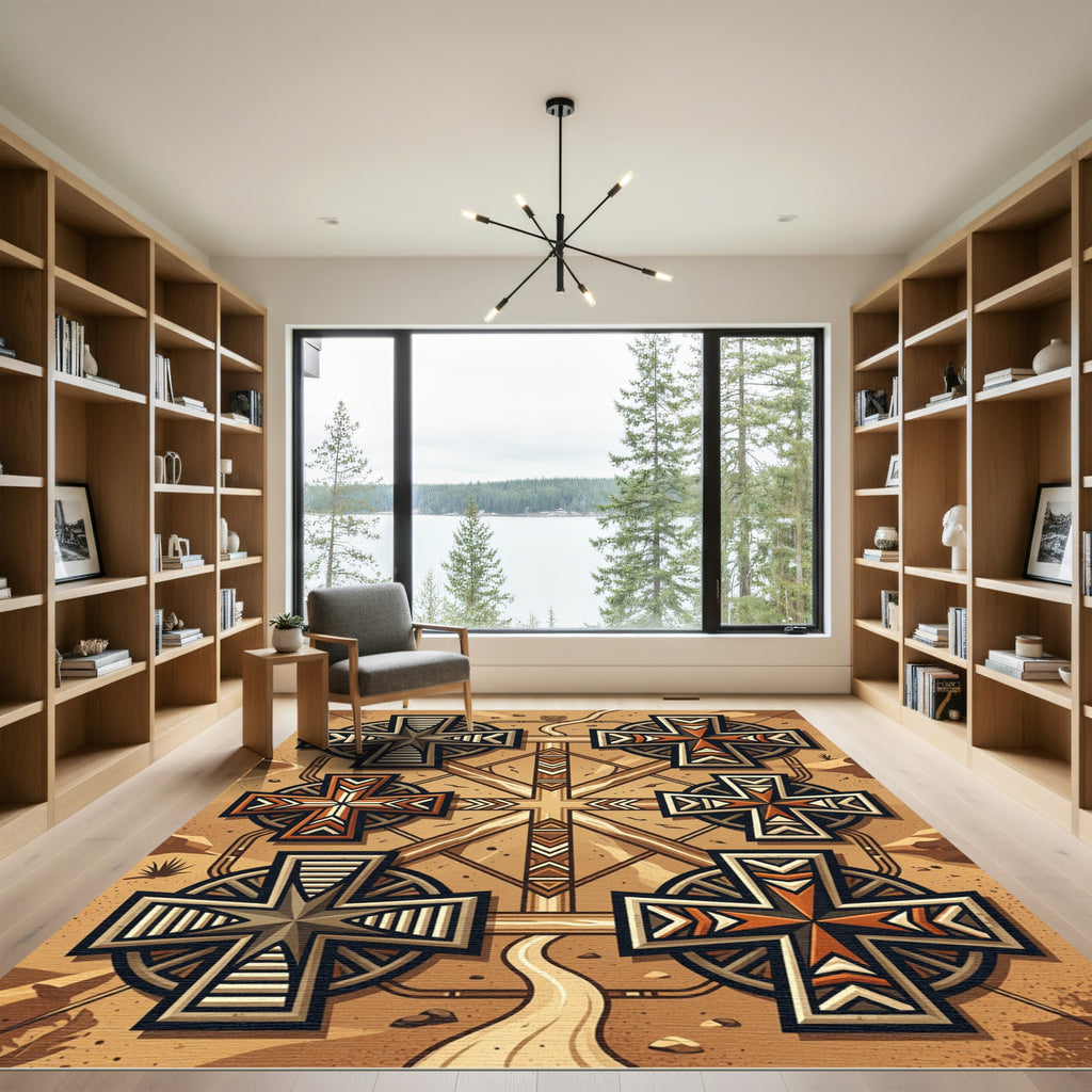 Terracotta Cross Geometric Landscape Rug