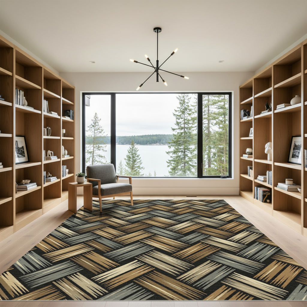 Neutral Tonal Woven Basket Weave Rug