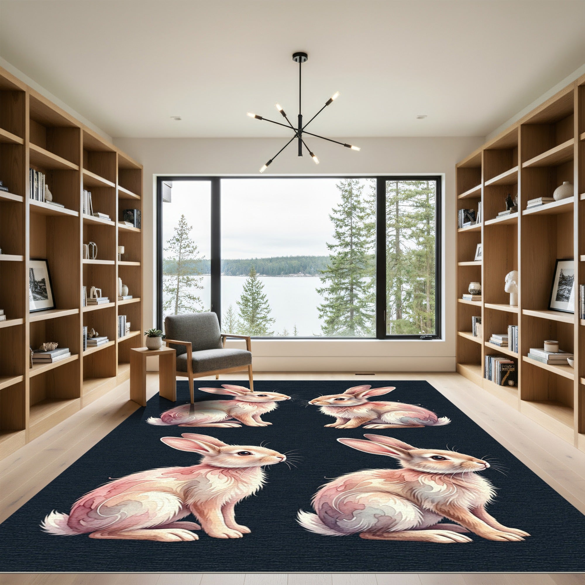 Watercolor Bunnies Soft Pastel Illustration Rug