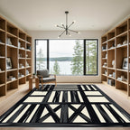 Bold Black Cream Geometric Overlay Rug