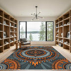 Geometric Orange Sunburst Mandala Rug