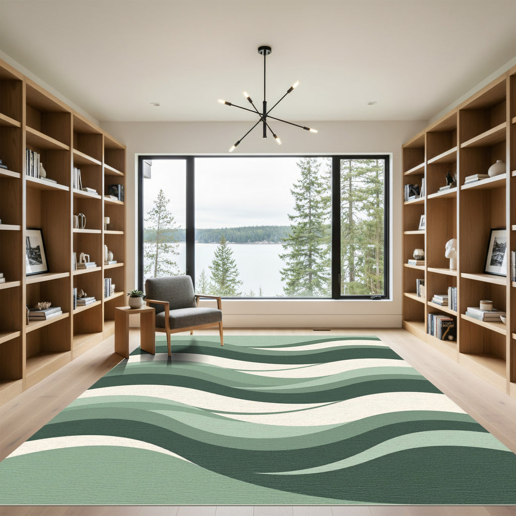 Shaded Emerald Abstract Flowing Waves Rug